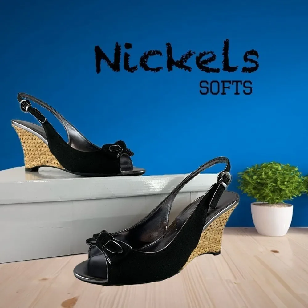 NICKELS SOFT Black sliver trim Slingback…